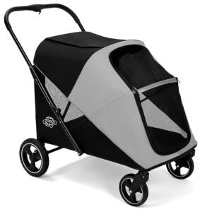 Pawccoli Dog Stroller for Large & Medium Dogs, 4 Wheels Pet Stroller for Large Dogs up to 120lbs, Extra Large Dog Stroller with Foldable Design, Sun Shades, Storage Pocket, Breathable Mesh
